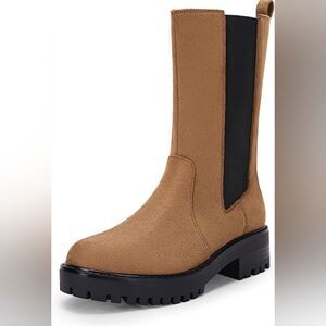(A-4550) ZBY Chelsea Boots for Women Mid Calf Lug Sole Booties Sz 6.5